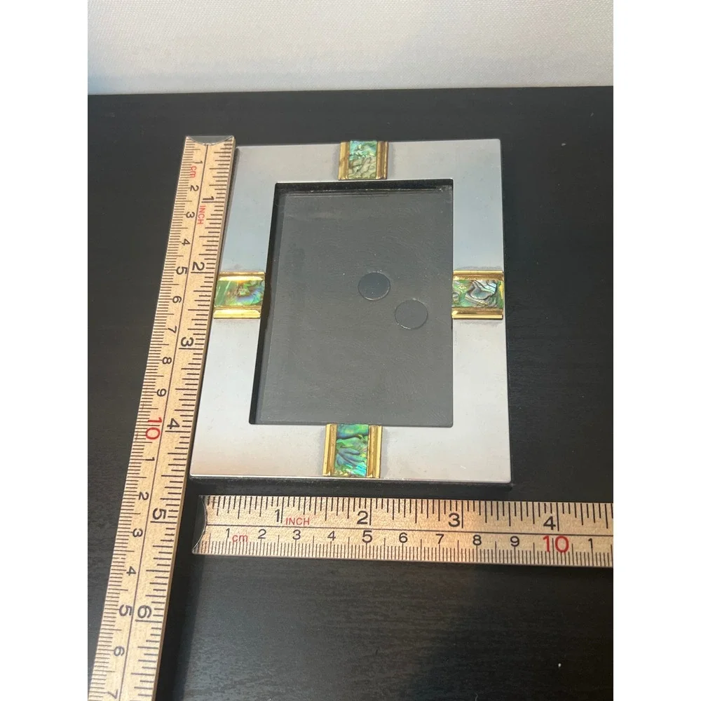 Vintage Picture Frame Set Silver Gold Tone Abalone Shell Art Deco Miniature 3pc